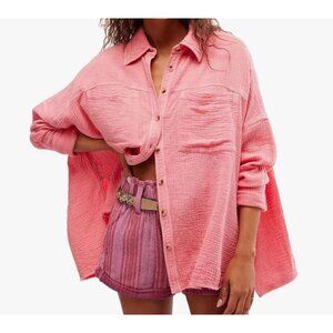 🍑💕NWT Free People Cardiff Gauzy Oversized Tunic Button Down Top Size Medium 💕🍑
